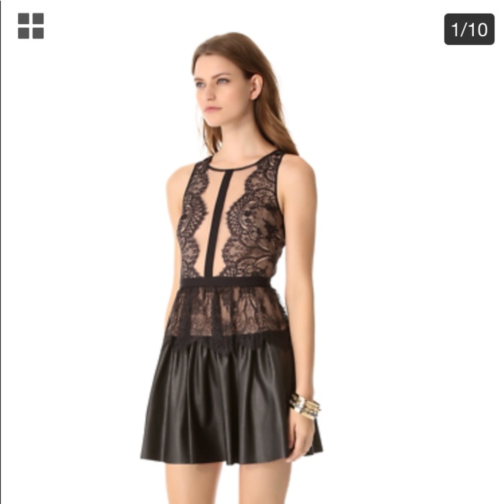 BCBG/MAXAZRIA black leather and lace dress